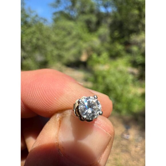 Vintage 1/4 carat Diamond 14k White Gold Earring SINGLE - Great Mens Man Earring - Picture 2 of 8